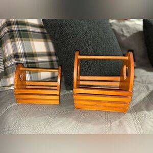 Vintage Wooden set of Baskets With Handle and Hearts